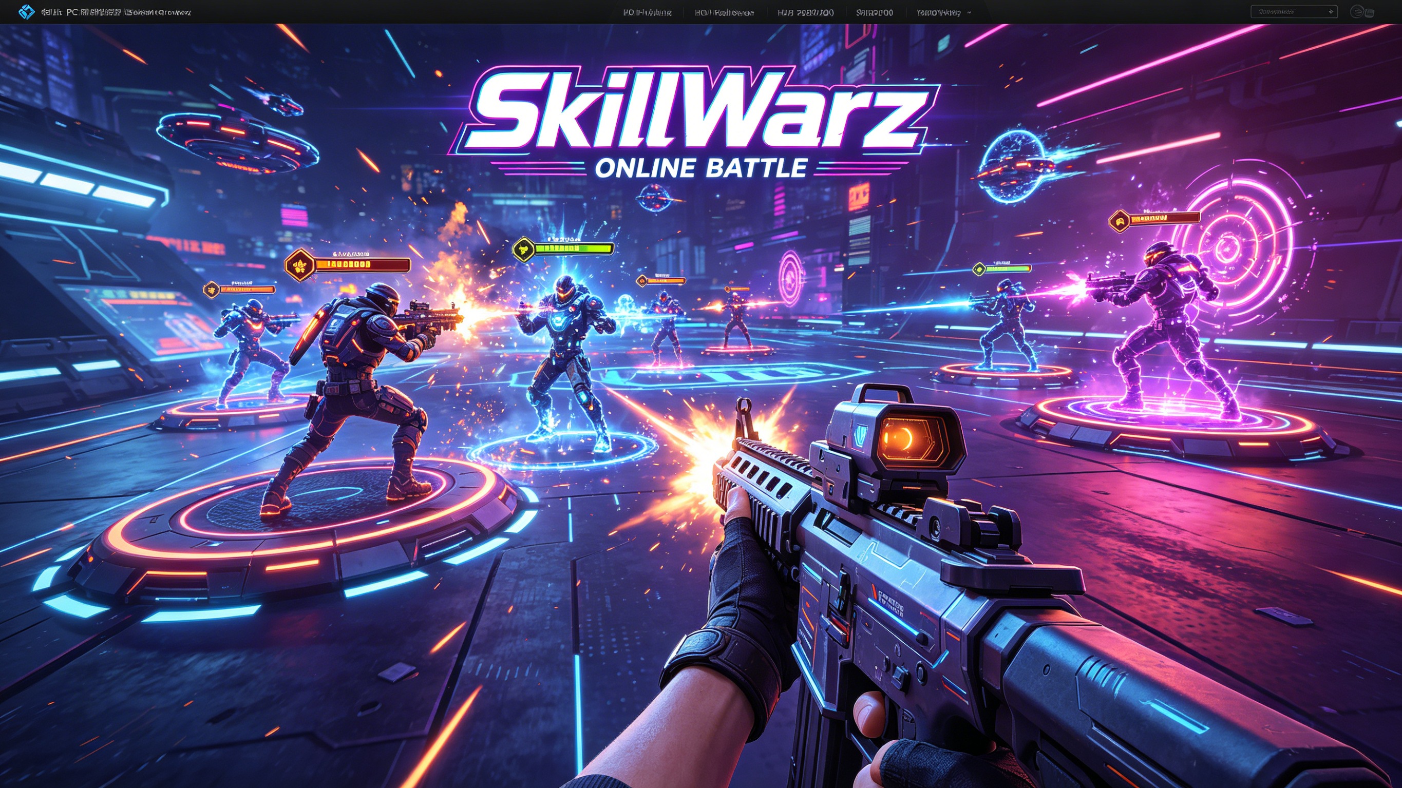 SkillWarz FPS game wallpaper, first person shooter battle scene, Epic Online Battles, gaming background