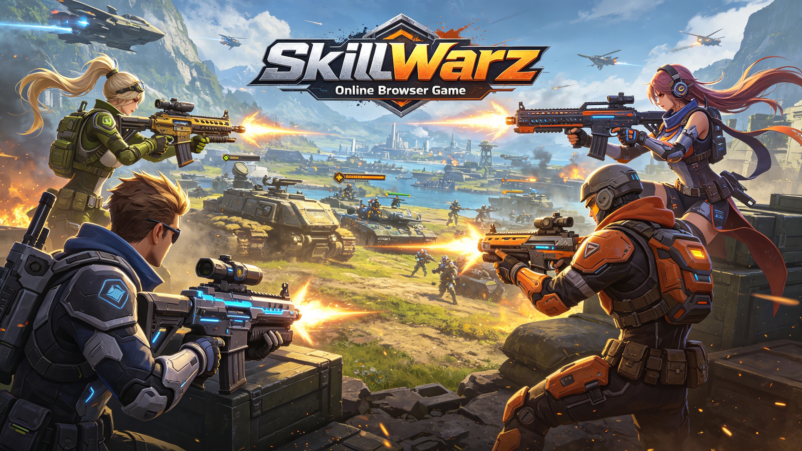SkillWarz urban warfare wallpaper, destroyed city, street combat, ruins, military vehicles