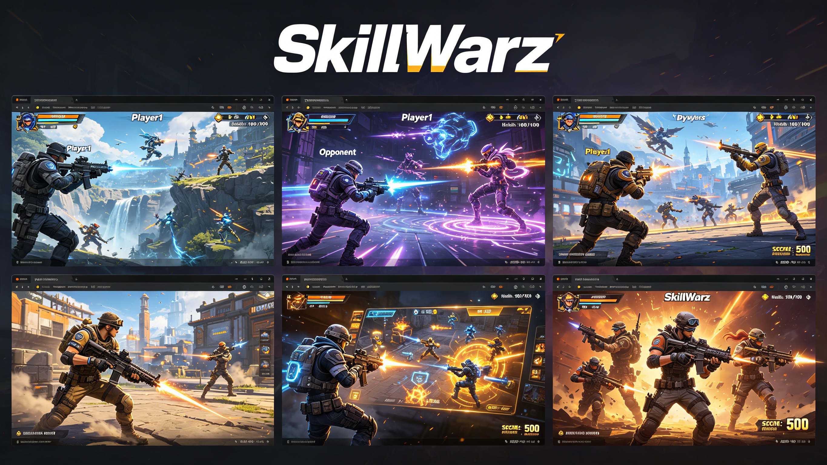 SkillWarz hero team wallpaper, anime style soldiers, female and male characters, futuristic weapons