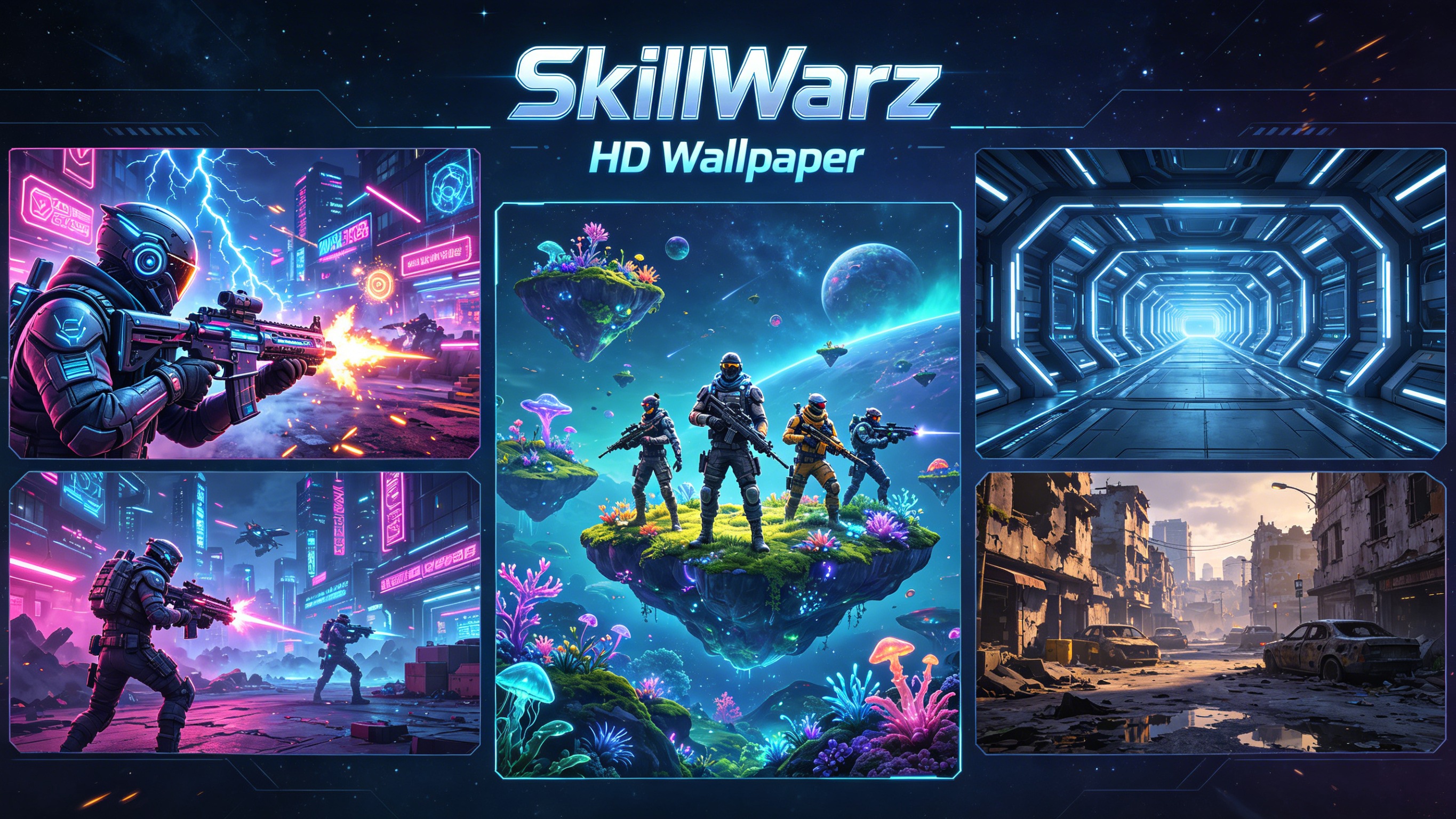 SkillWarz game preview wallpaper, fantasy warriors, magic spells, cyborg soldiers, battle arena